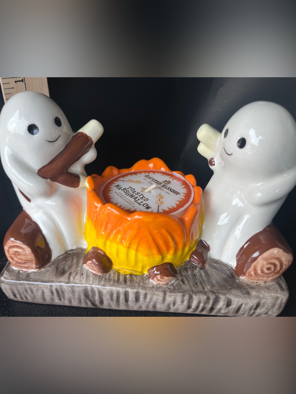 Cute Ghost S'mores Ceramic Candle - White, Orange, Yellow, Brown